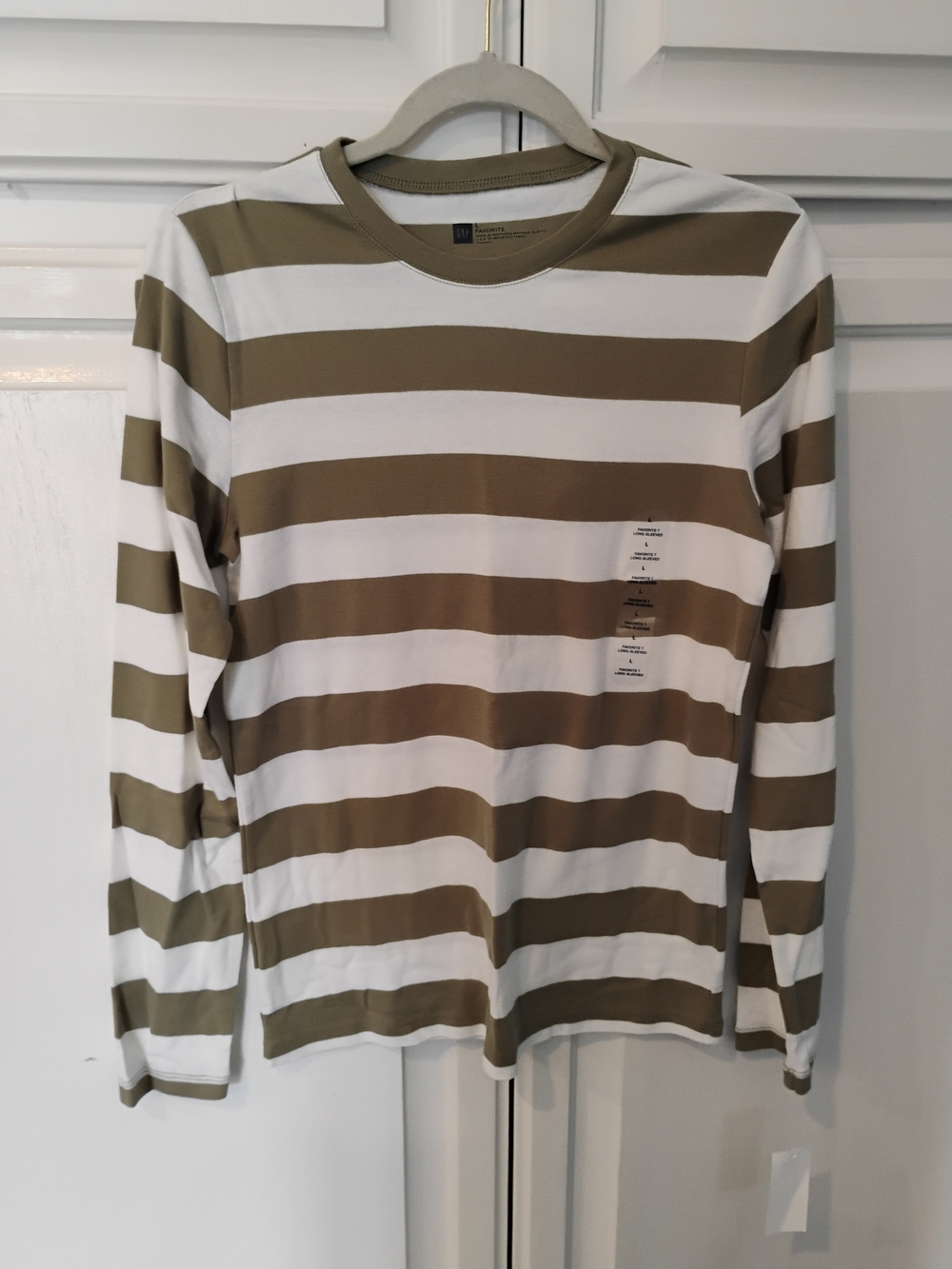 GAP Olive Green and White Striped Long Sleeve Tee